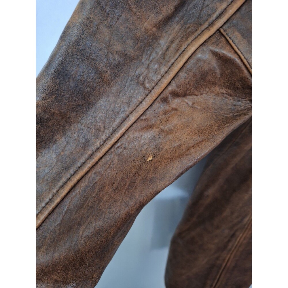 Rogue Leather Womens Genuine Leather Coat Sz M Brown Long Button Up Pockets Y2K - Picture 12 of 15